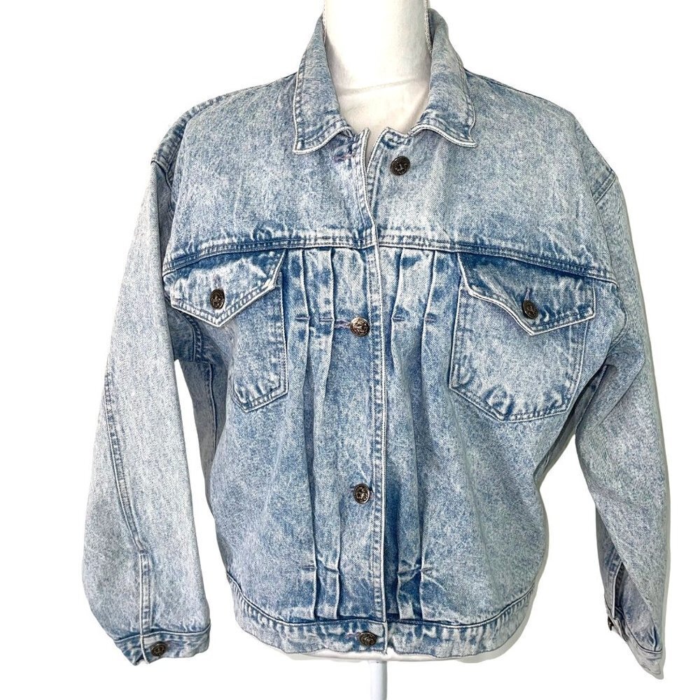 Nordstrom Acid Wash Jean Jacket Womens Size Large L Vintage Denim Button Blue